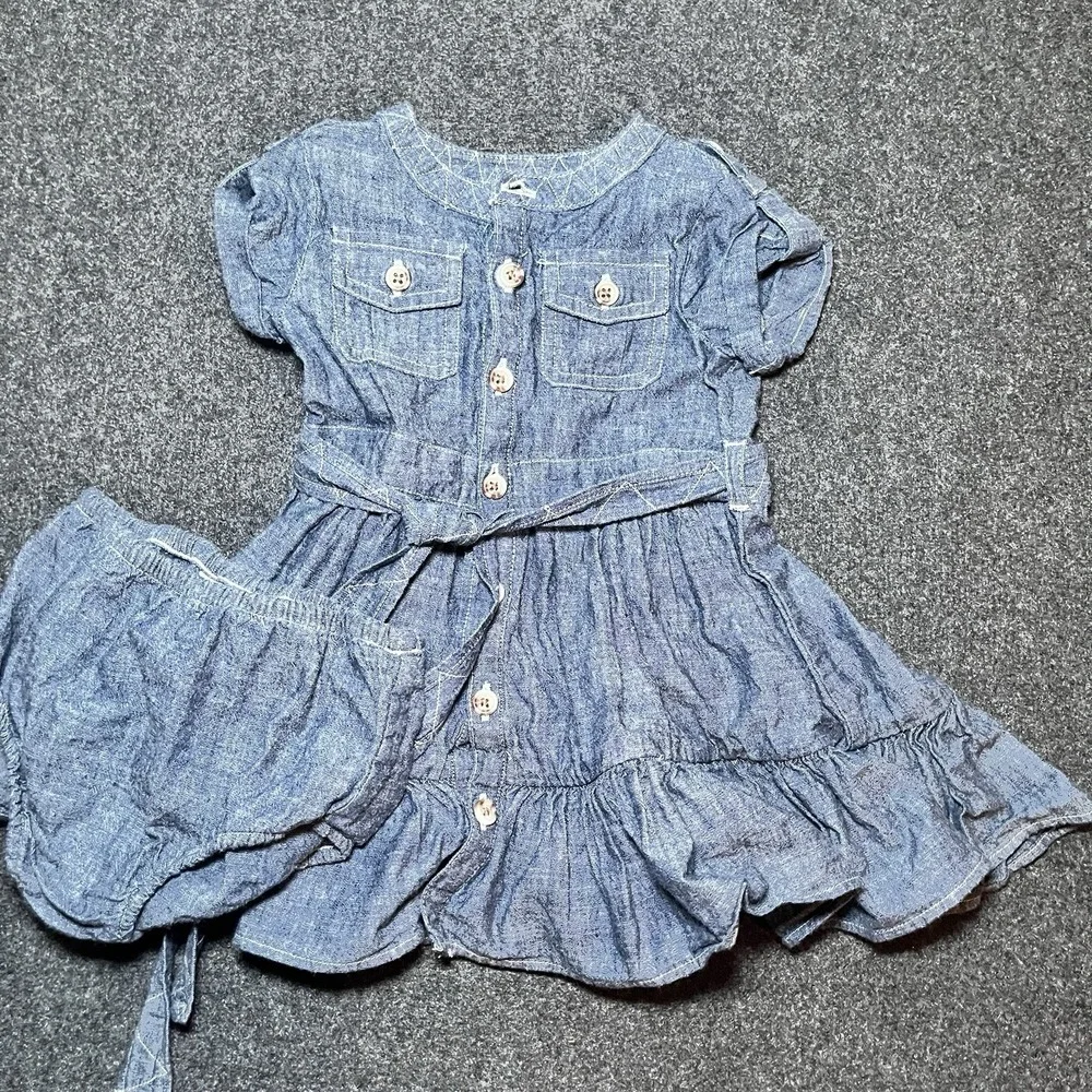 Ralph Lauren Short Sleeve Denim Dress with Diaper‎ Cover Girls 9 months
